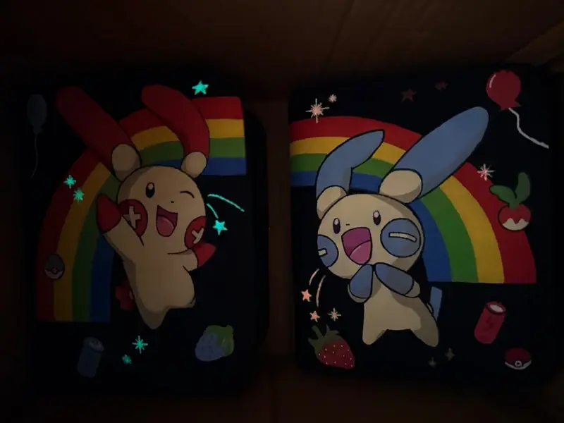 Duo de Binder Pokémon personnalisé peint à la main, phosphorescent, Posipi et Negapi